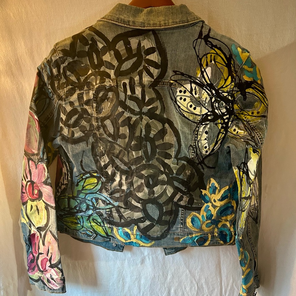 Nonnel + Nitruc Hand Painted Denim Jacket on Kit from the Kloth Size S NWT - Picture 2 of 6